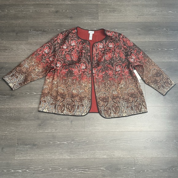 Catherines Reversible Jacket NWT Open Front Red Mosaic Plus Size 4X (30W/32W) - Picture 1 of 9